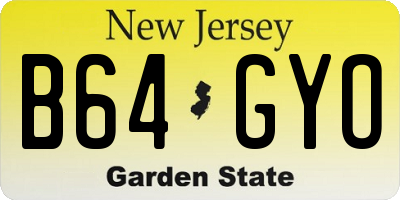 NJ license plate B64GYO
