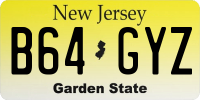 NJ license plate B64GYZ