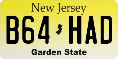 NJ license plate B64HAD