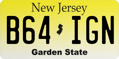 NJ license plate B64IGN