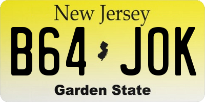 NJ license plate B64JOK