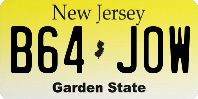 NJ license plate B64JOW