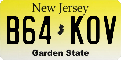 NJ license plate B64KOV