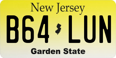 NJ license plate B64LUN