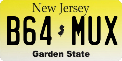 NJ license plate B64MUX