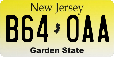 NJ license plate B64OAA