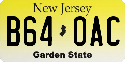 NJ license plate B64OAC