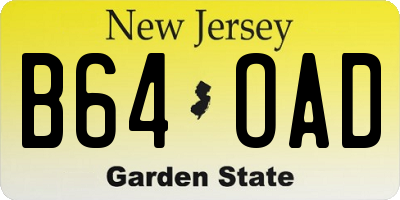 NJ license plate B64OAD