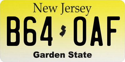 NJ license plate B64OAF