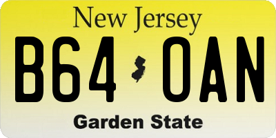 NJ license plate B64OAN