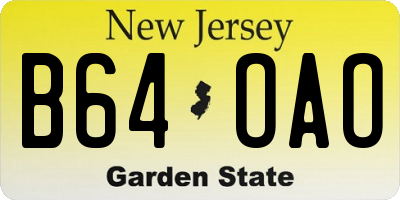 NJ license plate B64OAO