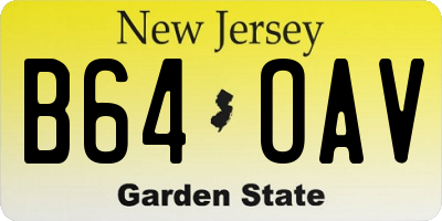 NJ license plate B64OAV