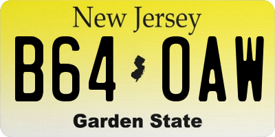 NJ license plate B64OAW