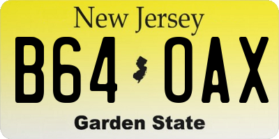 NJ license plate B64OAX