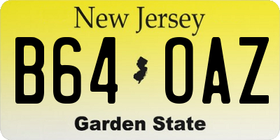 NJ license plate B64OAZ