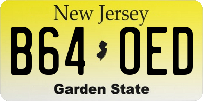 NJ license plate B64OED