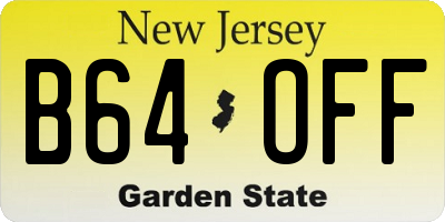 NJ license plate B64OFF