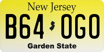 NJ license plate B64OGO