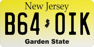 NJ license plate B64OIK