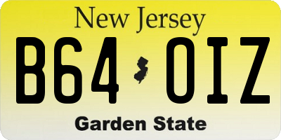 NJ license plate B64OIZ