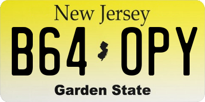 NJ license plate B64OPY