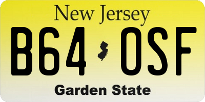 NJ license plate B64OSF