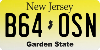 NJ license plate B64OSN