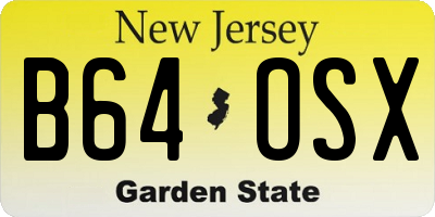 NJ license plate B64OSX
