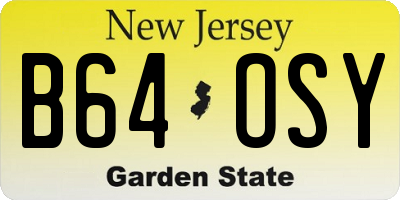 NJ license plate B64OSY