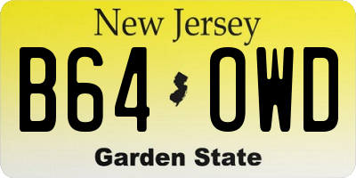 NJ license plate B64OWD