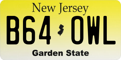NJ license plate B64OWL