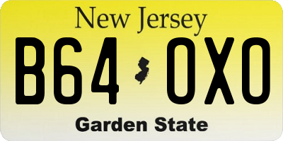 NJ license plate B64OXO
