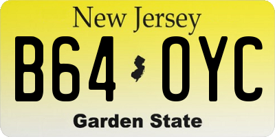 NJ license plate B64OYC