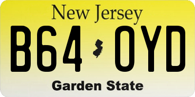 NJ license plate B64OYD