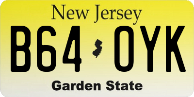 NJ license plate B64OYK