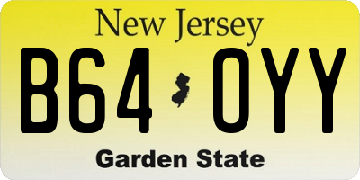 NJ license plate B64OYY
