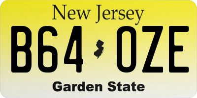 NJ license plate B64OZE