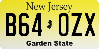 NJ license plate B64OZX