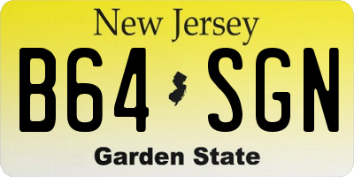 NJ license plate B64SGN