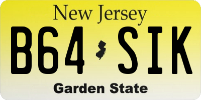 NJ license plate B64SIK