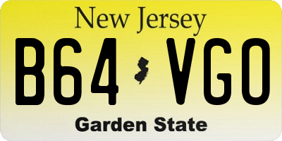 NJ license plate B64VGO