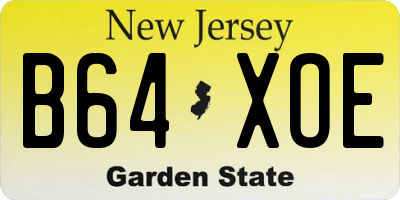 NJ license plate B64XOE