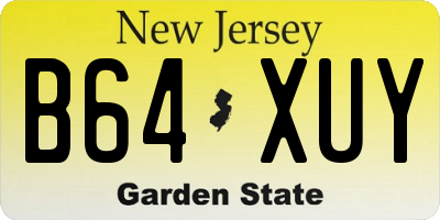 NJ license plate B64XUY