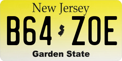 NJ license plate B64ZOE