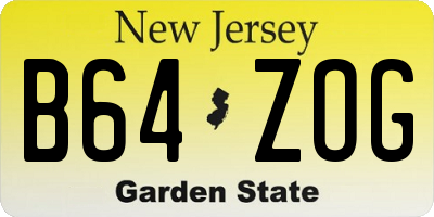 NJ license plate B64ZOG