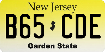 NJ license plate B65CDE