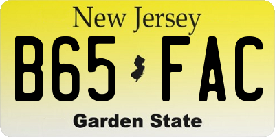 NJ license plate B65FAC