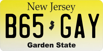 NJ license plate B65GAY