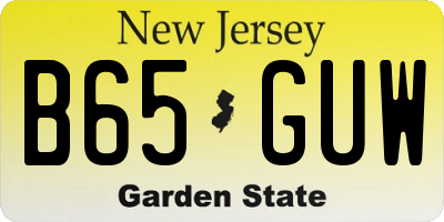 NJ license plate B65GUW