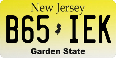 NJ license plate B65IEK